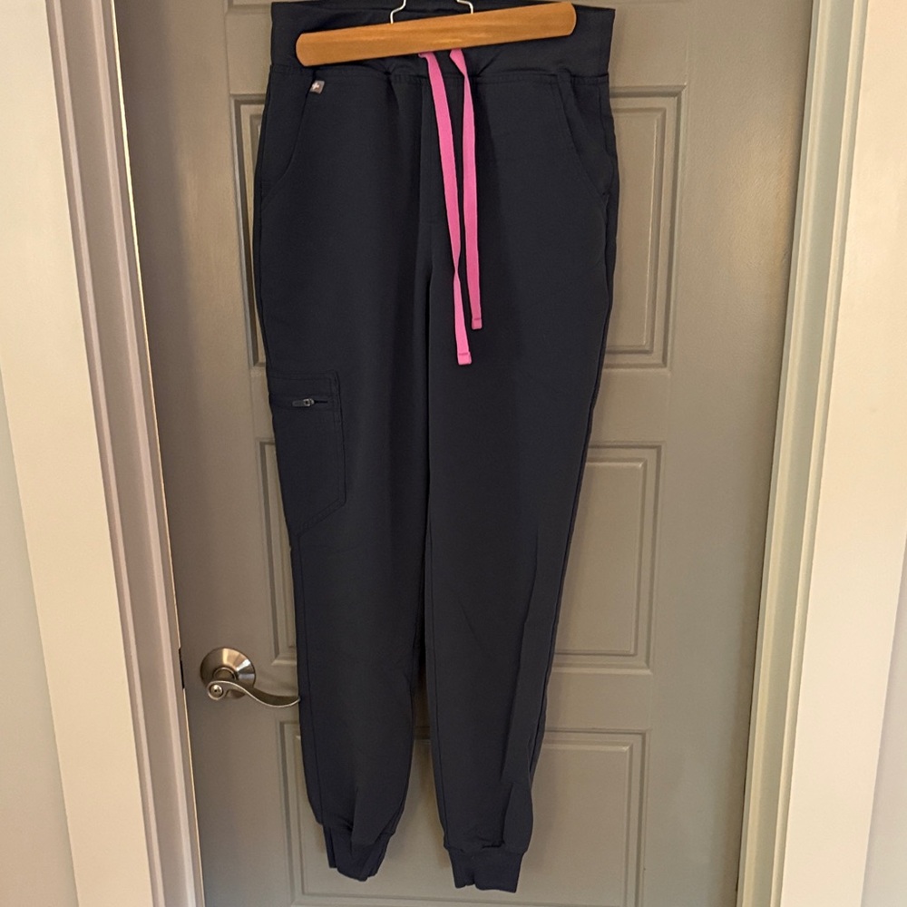 Figs Charcoal Joggers with Pink Accent